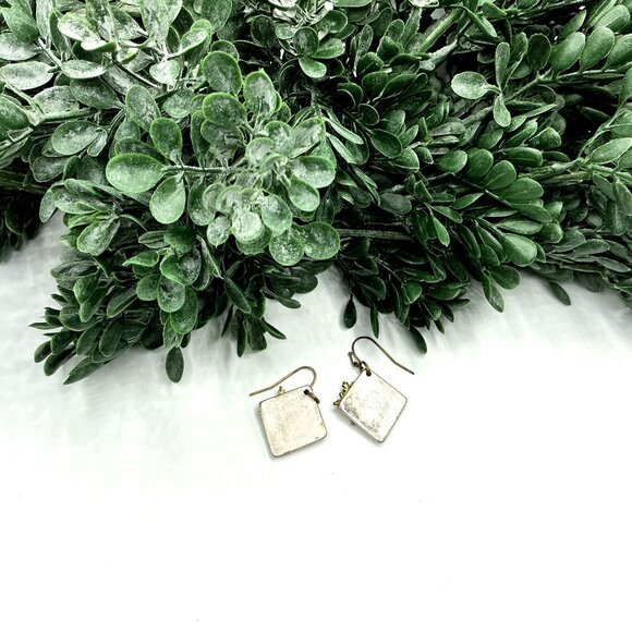 Vintage Snowflake Diamond Square Dangle Earrings Bronze Tone - Picture 3 of 4